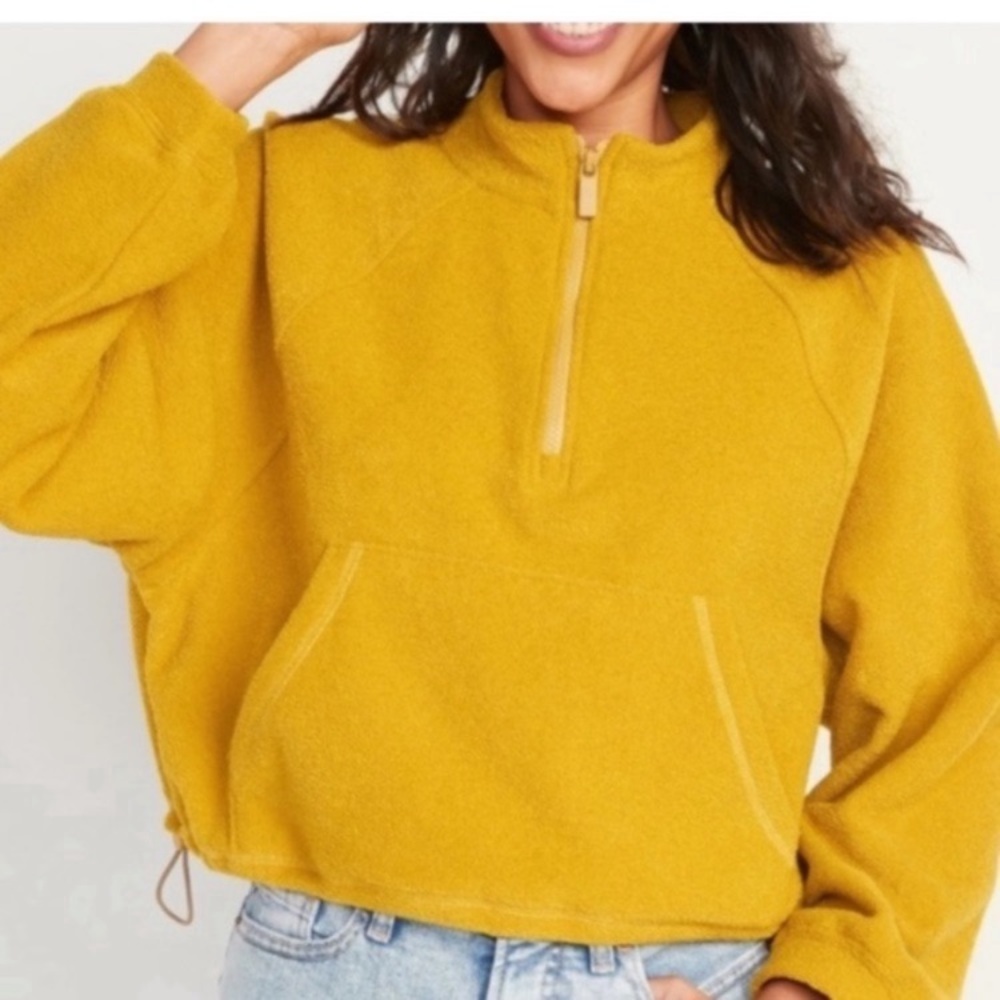 OldNavy Half Zip Up Terry Towel Fleece Sweater Size Large Chartreuse - Picture 2 of 10